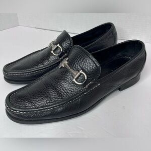 Salvatore Ferragamo Black Leather Slip-On Loafers